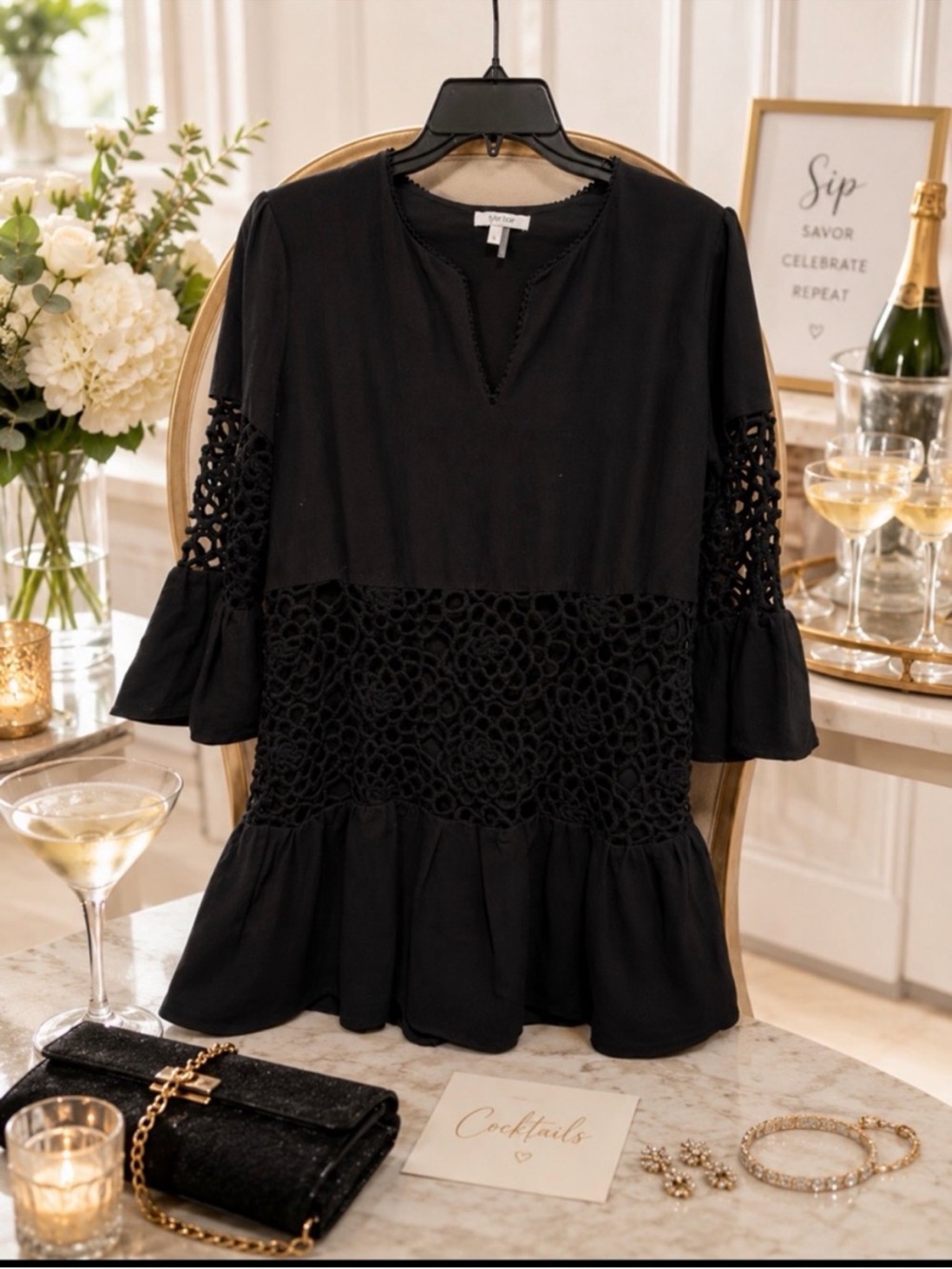 Tyler Boe Black Lace-Panel Issy Eyelet Dress